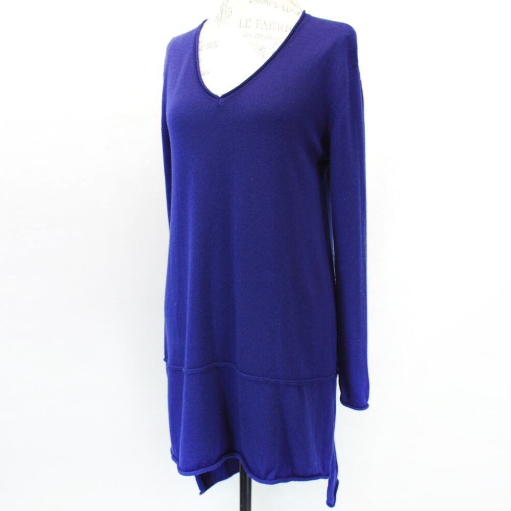 Banana Blue Knit Sweater Dress Cozy Minimalist Tunic V-Neck Small Long Sleeve